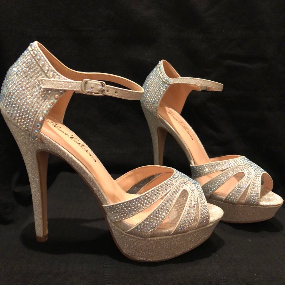 Silver rhinestone heels
